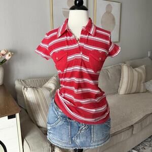 Red Stripe Polo Deadstock rare vintage Baby Tee (Singly Girl)